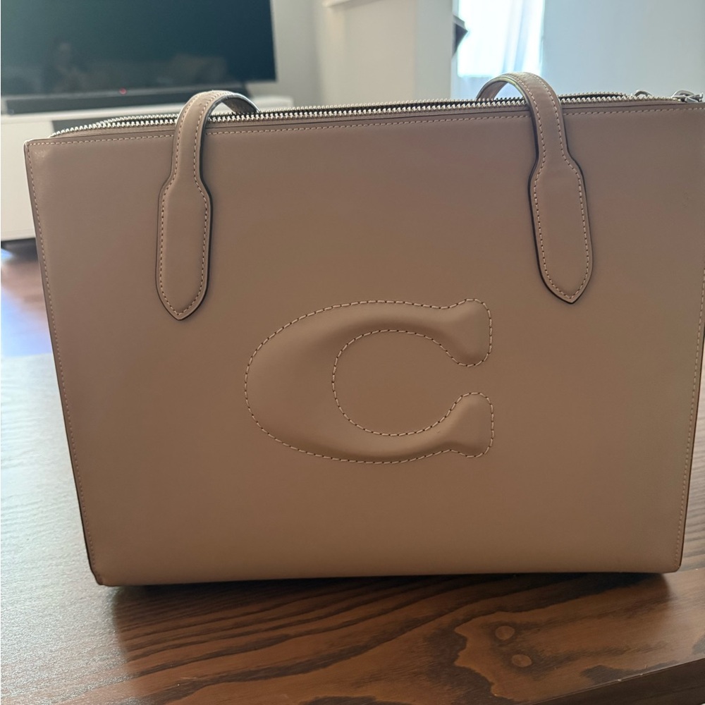 Coach Beige Leather Tote Bag